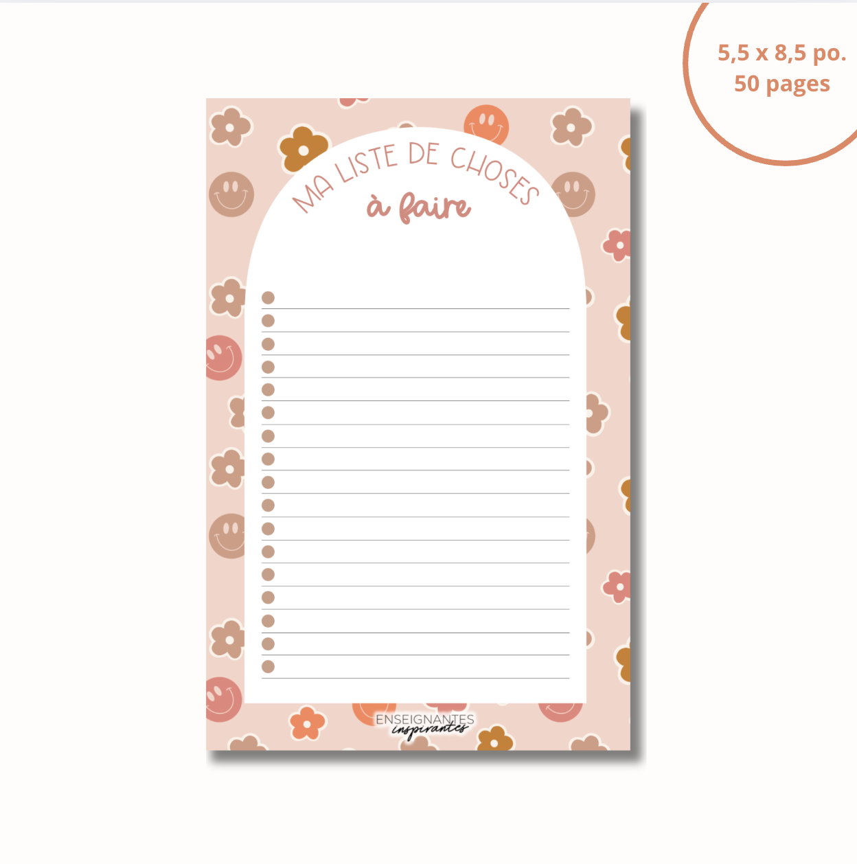 Image of Bloc-note - Ma liste de choses à faire (sourires et fleurs neutres)